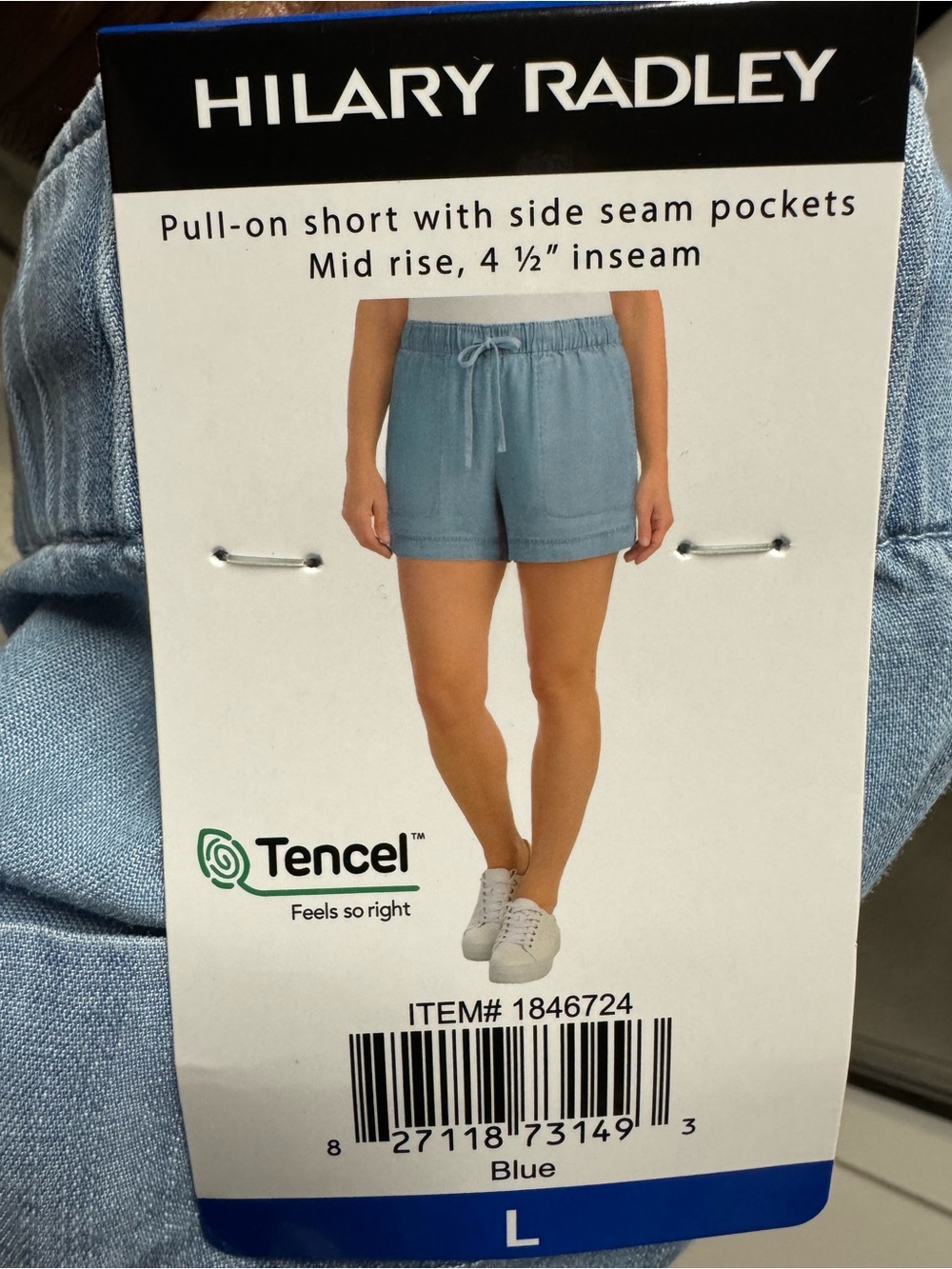 Hilary Radley Women’s Blue Linen Pull-On Shorts Size L NWT Side Pockets Summer